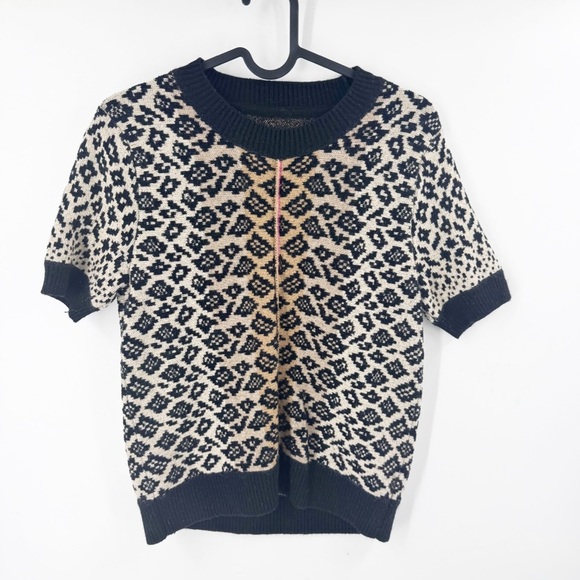 ✅ Maeve by Anthropologie Tan/Black Animal Print Short Sleeve Sweater X-Small P - Picture 2 of 8